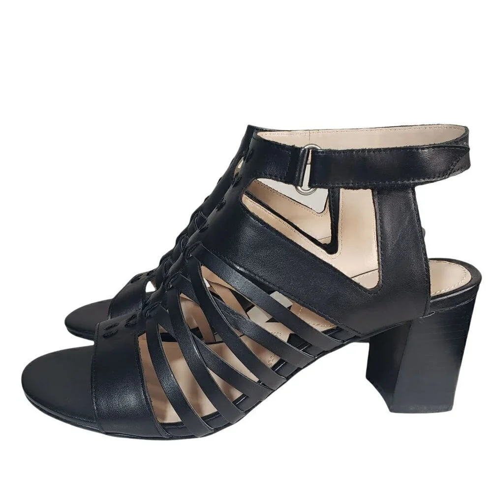 Adrienne Vittadini Black Pense Cage Open Toe Slingback Sandals Sz 7.5M
